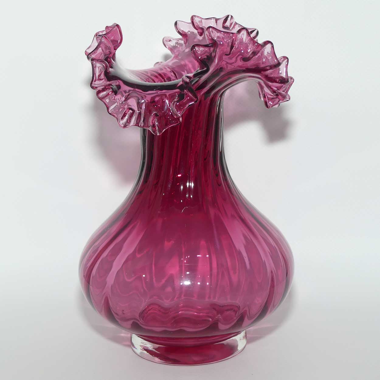 Vintage Victorian style Cranberry Glass frilled edge flared base vase | #1