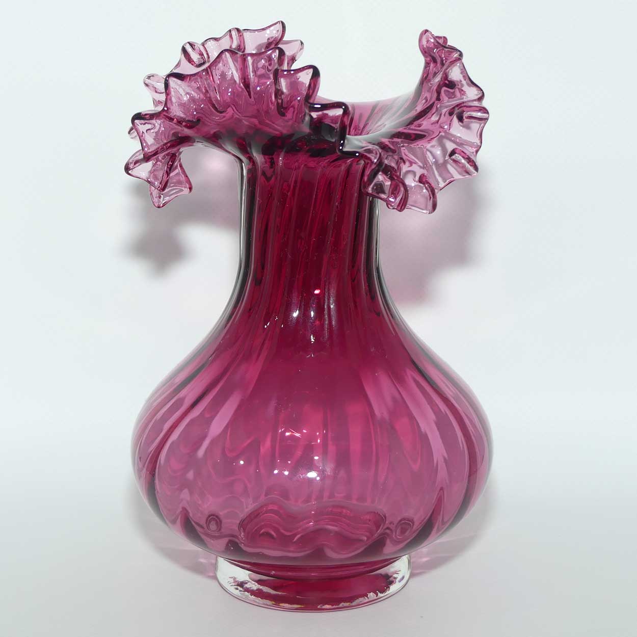 Vintage Victorian style Cranberry Glass frilled edge flared base vase | #1