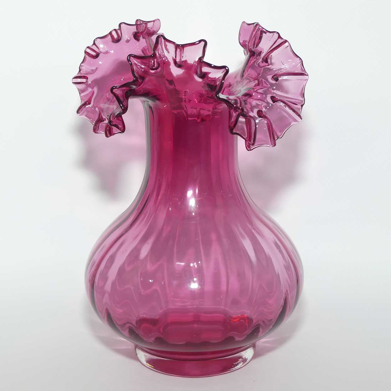 Vintage Victorian style Cranberry Glass frilled edge flared base vase