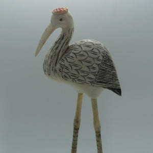 Mid 20th Century Ivory and Bone Carved Crane | Wooden Base