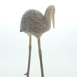 Mid 20th Century Ivory and Bone Carved Crane | Wooden Base