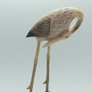 Mid 20th Century Ivory and Bone Carved Crane | Wooden Base