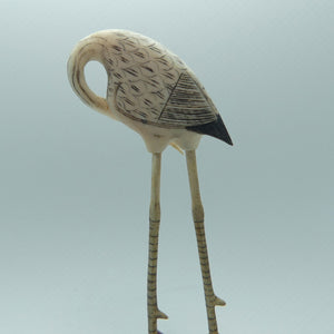 Mid 20th Century Ivory and Bone Carved Crane | Wooden Base