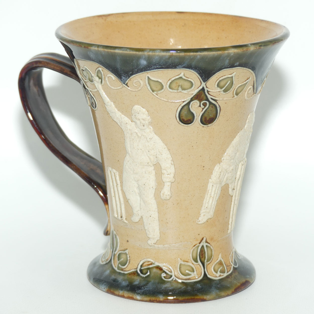 Doulton Lambeth stoneware Cricket ale tankard #1 | Batsman Bowler Wicketkeeper