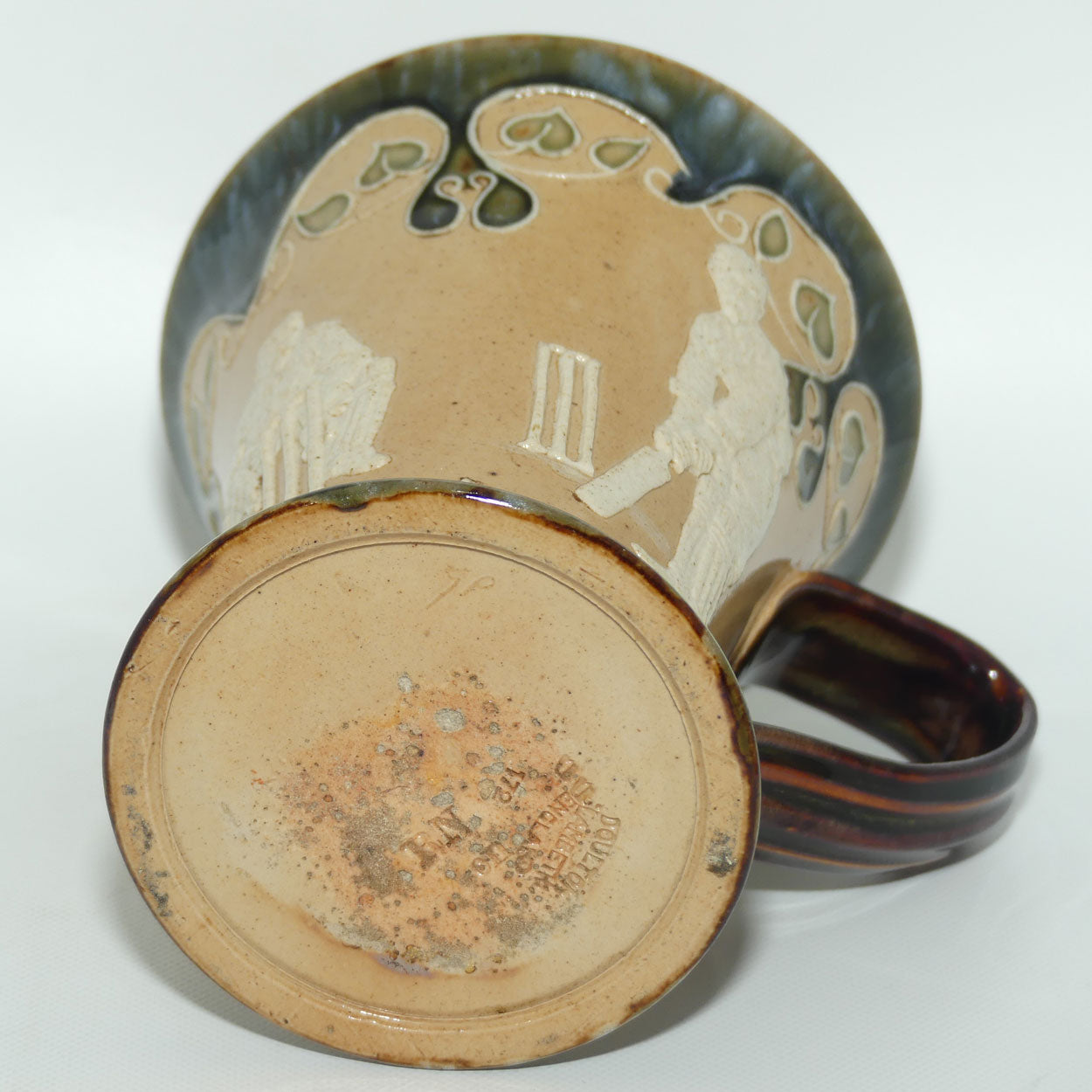 Doulton Lambeth stoneware Cricket ale tankard #1 | Batsman Bowler Wicketkeeper