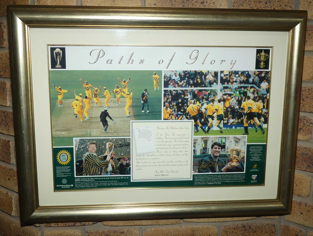 Australian Sporting memorabilia print | Paths to Glory | Australia's 1999 World Cup Cricket and Rugby wins | signed by Steve Waugh and John Eales