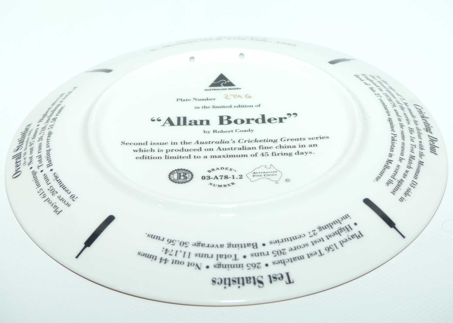 Cricket Memorabilia | Australian Cricketing Greats plate | #2 | Allan Border