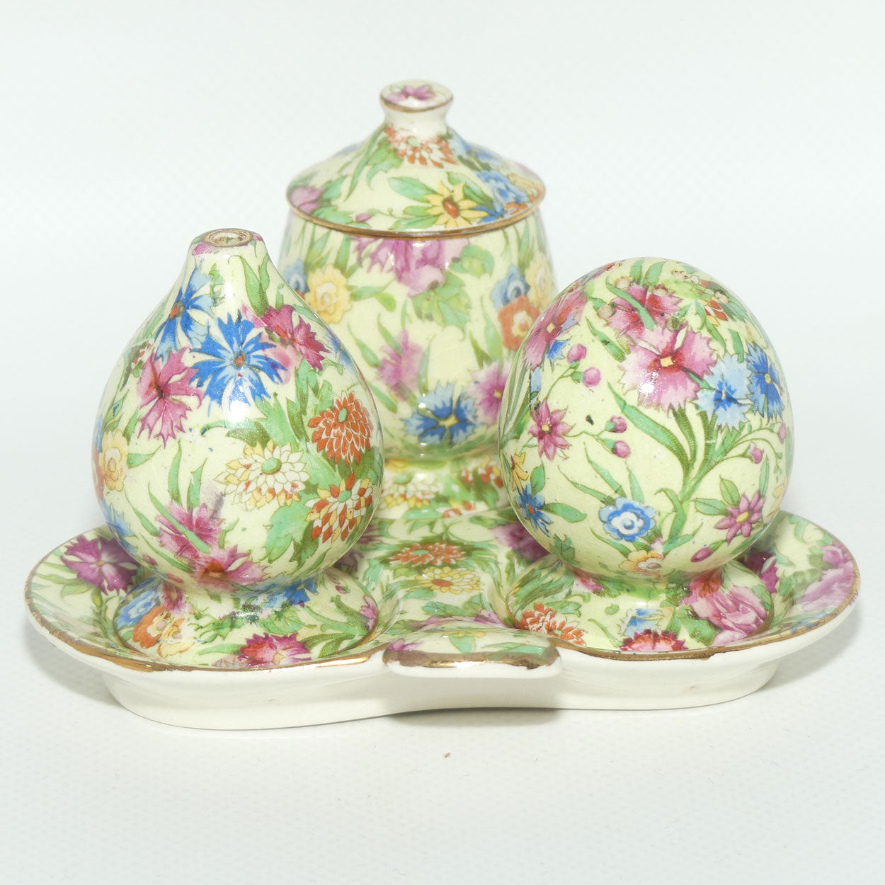 Royal Winton Kew Chintz cruet set on tray