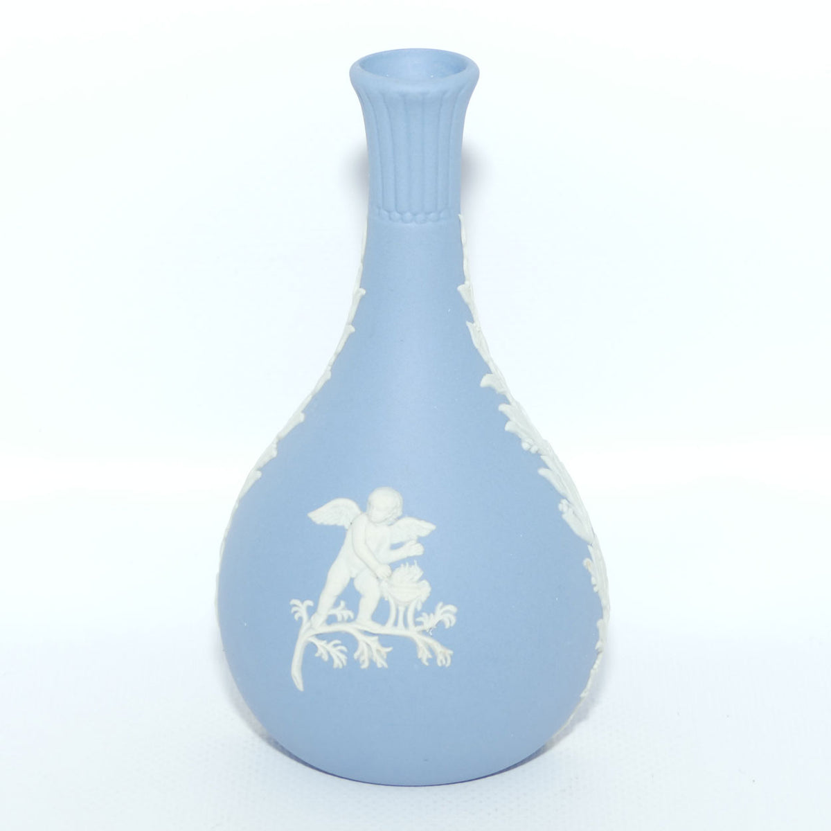 Wedgwood Jasper | White on Pale Blue | Narrow neck bud vase | Cupid design | #3