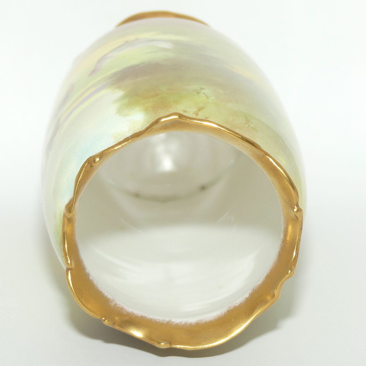 Royal Doulton hand painted & gilt Farm girl feeding hens and rooster scene vase (Curnock)