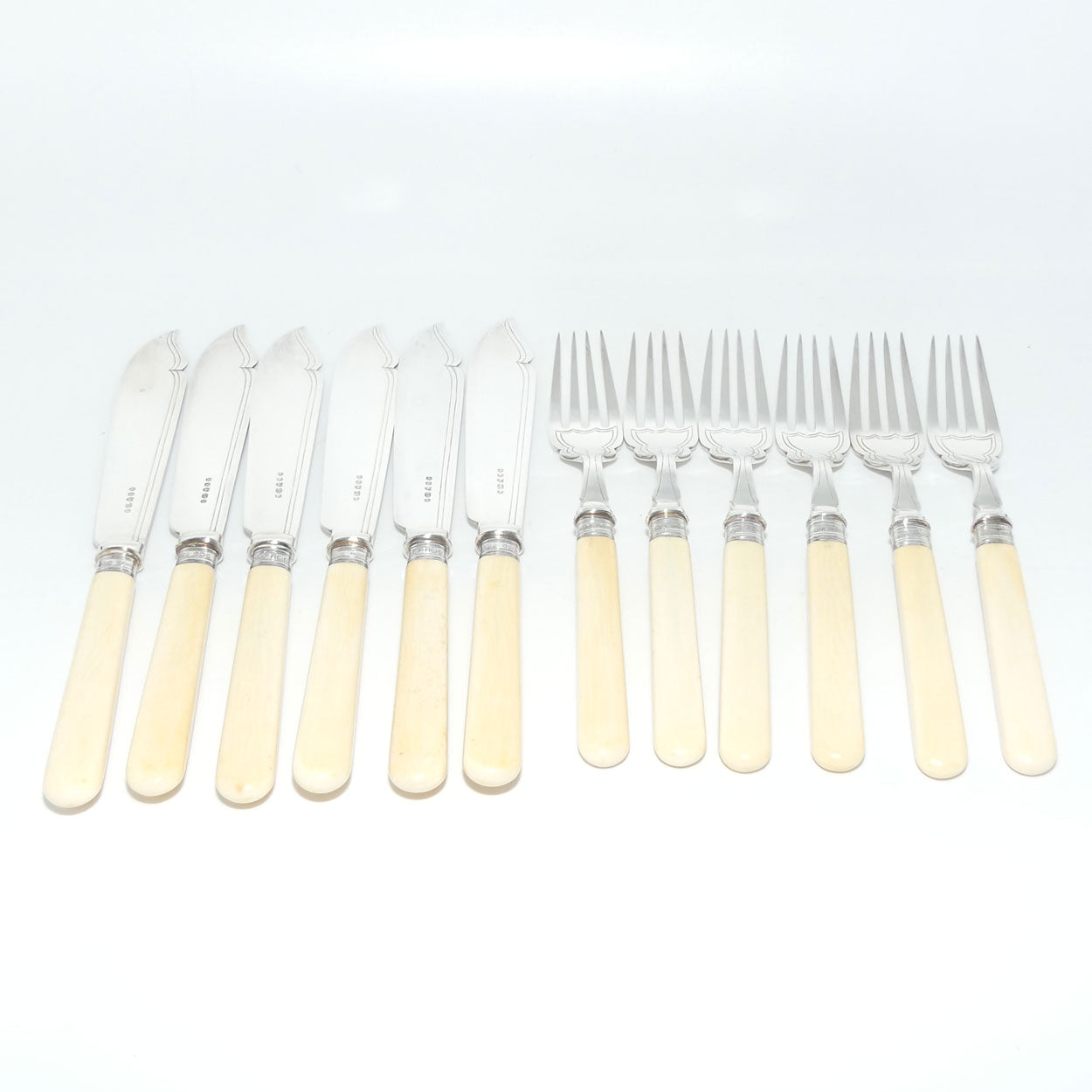 EPNS and Bone Handled Fish Eater set in Walnut case | George Butler & Co Sheffield | Sterling Silver ferrules