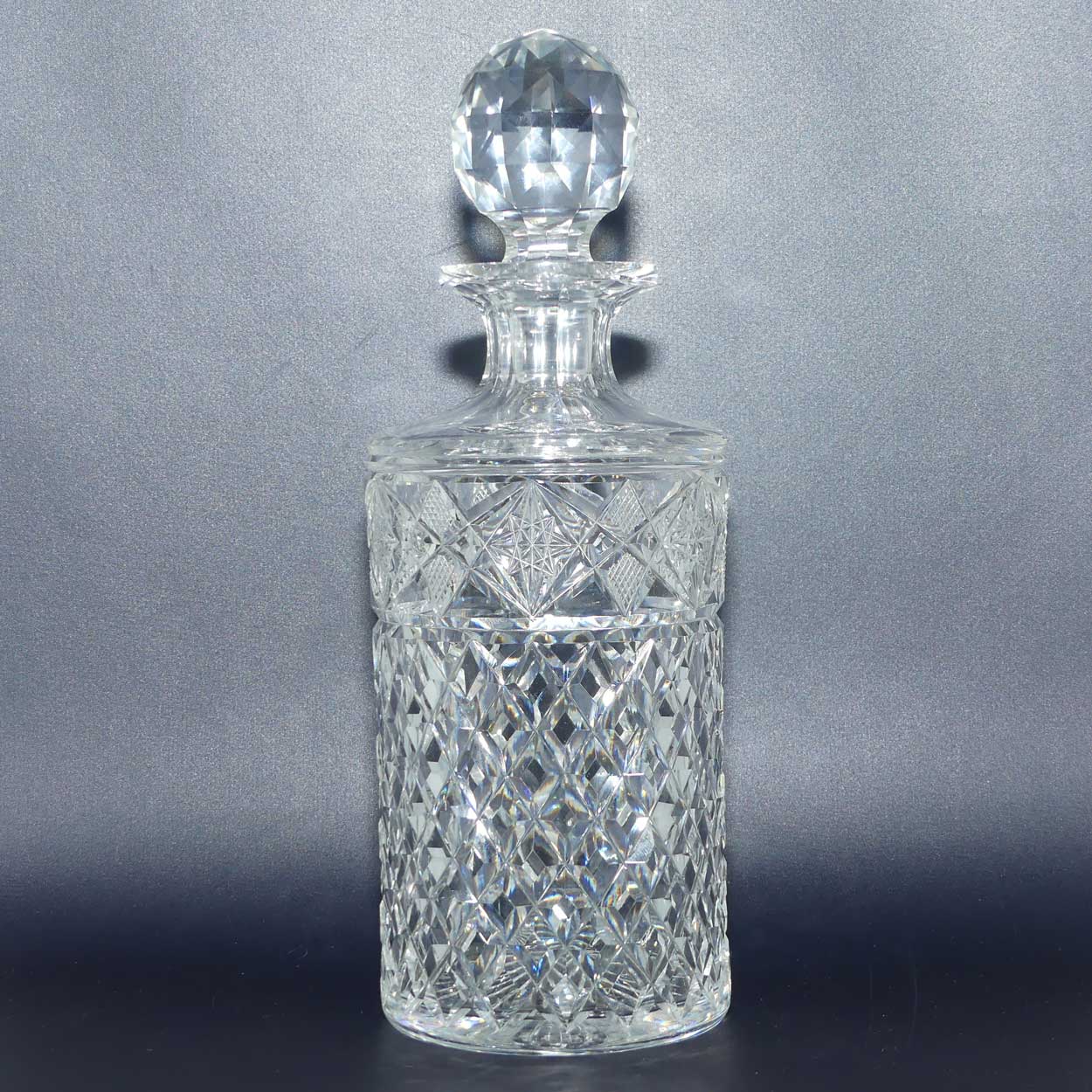 Webb Crystal finely cut cylindrical shape decanter