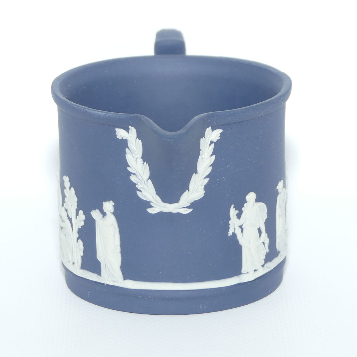 Wedgwood Jasper | White on Dark Blue milk jug and lidded sugar bowl | Cylindrical shape