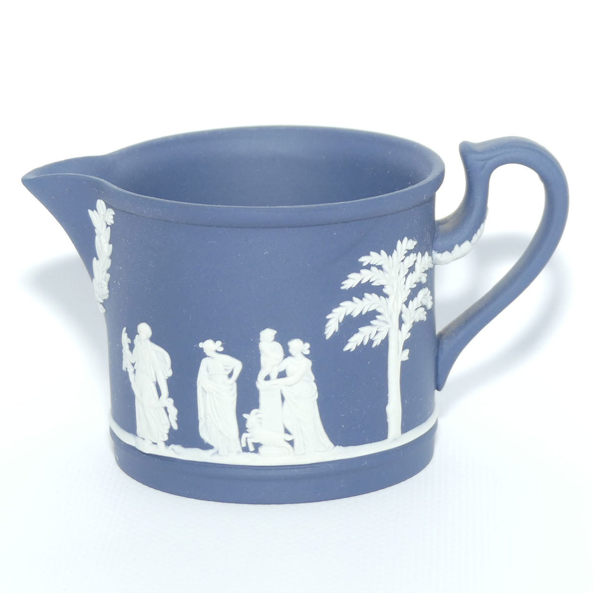 Wedgwood Jasper | White on Dark Blue milk jug and lidded sugar bowl | Cylindrical shape