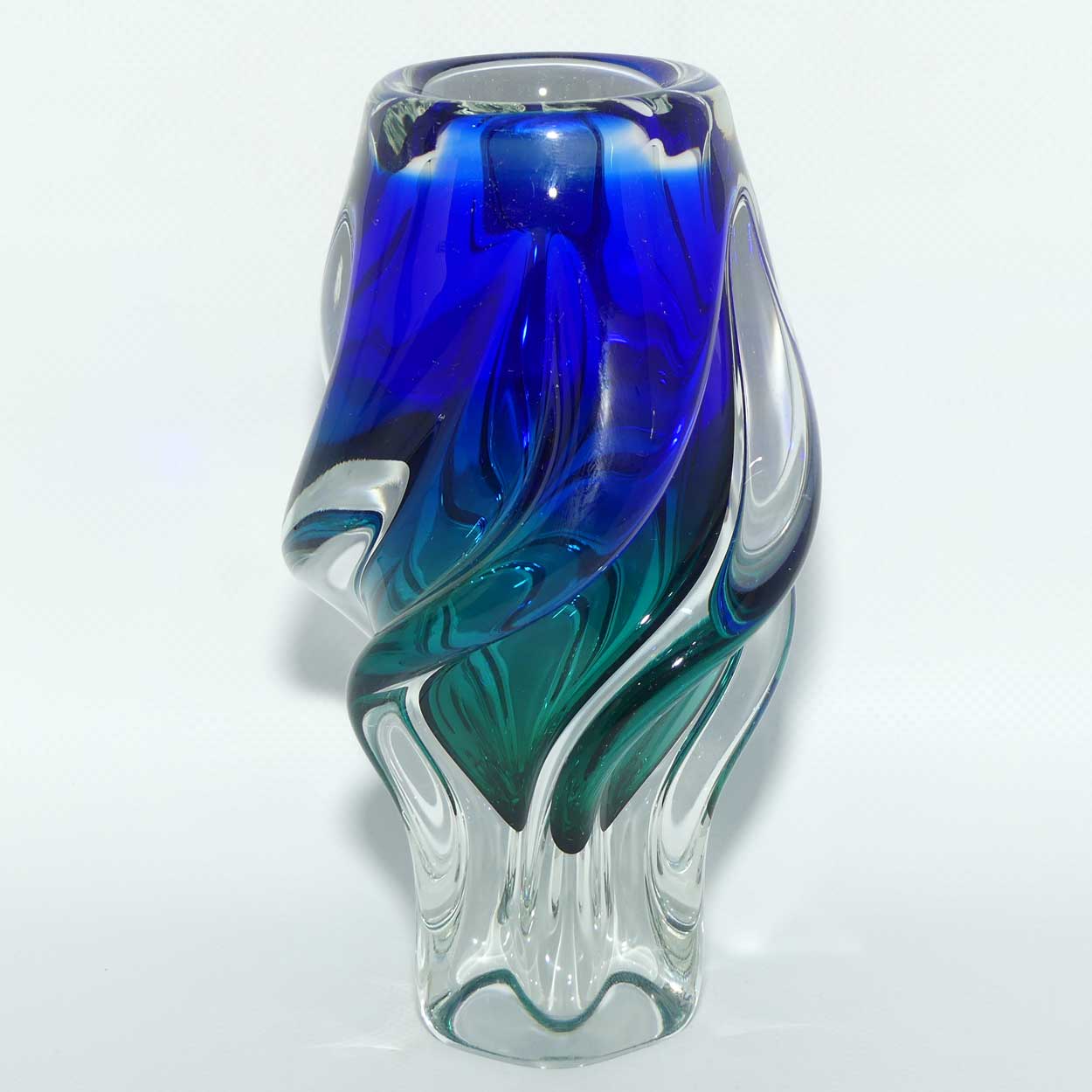 Czech Art Glass Vase | Blue and Green twist design and Great Shape