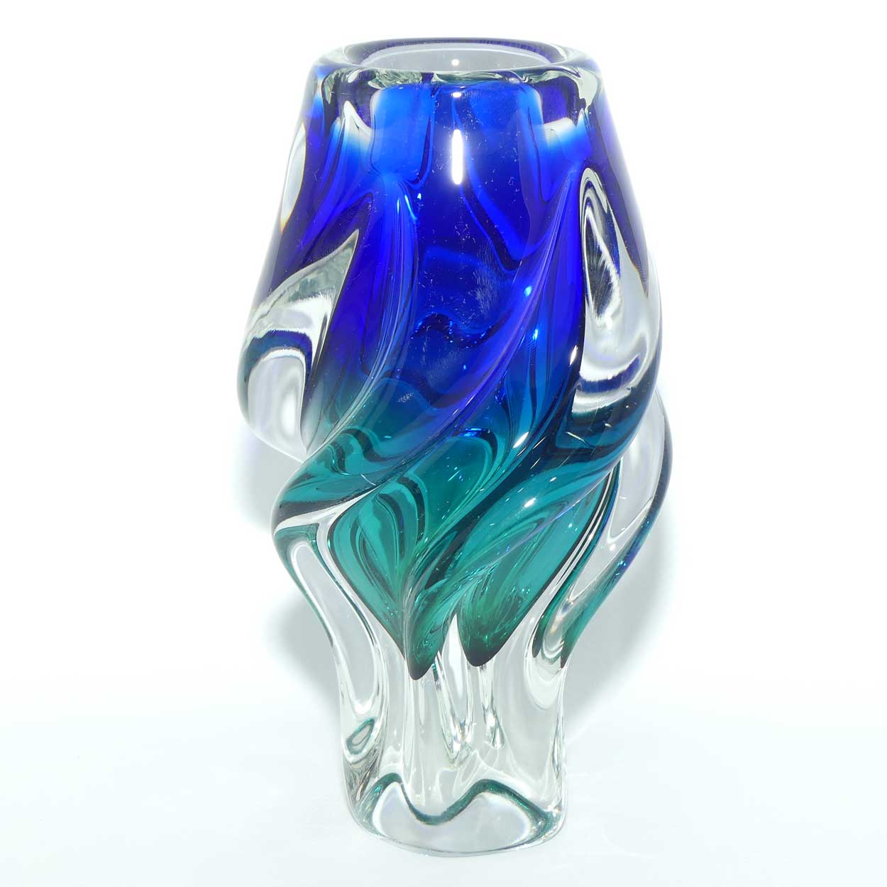 Czech Art Glass Vase | Blue and Green twist design and Great Shape