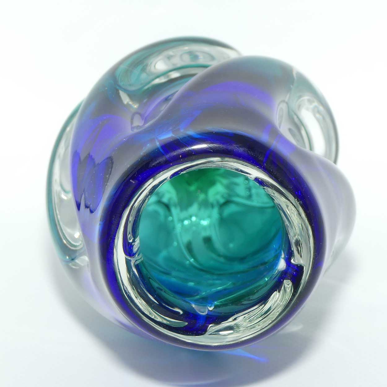 Czech Art Glass Vase | Blue and Green twist design and Great Shape