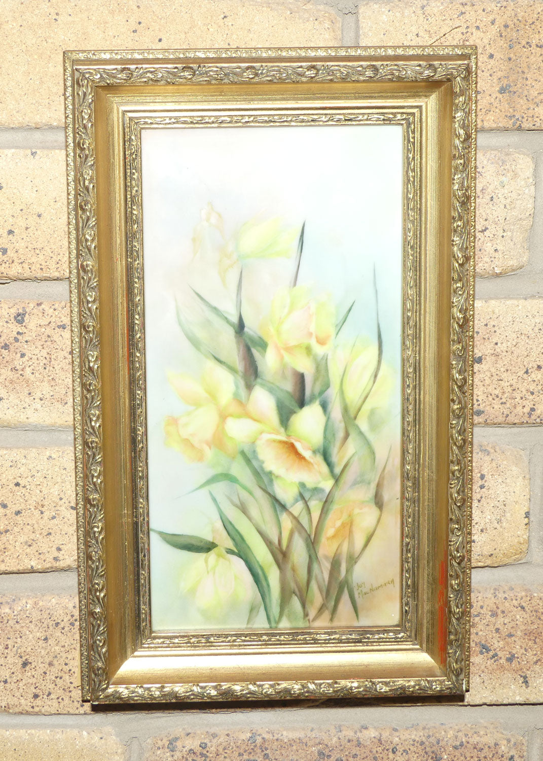 Australian China Painting | Gilt Framed Daffodil Plaque by Joy MacNamara