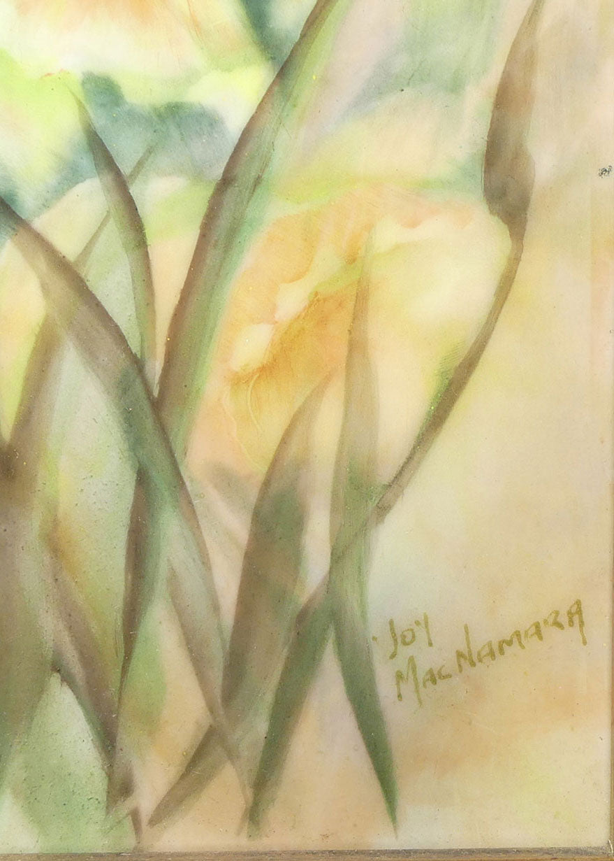 Australian China Painting | Gilt Framed Daffodil Plaque by Joy MacNamara