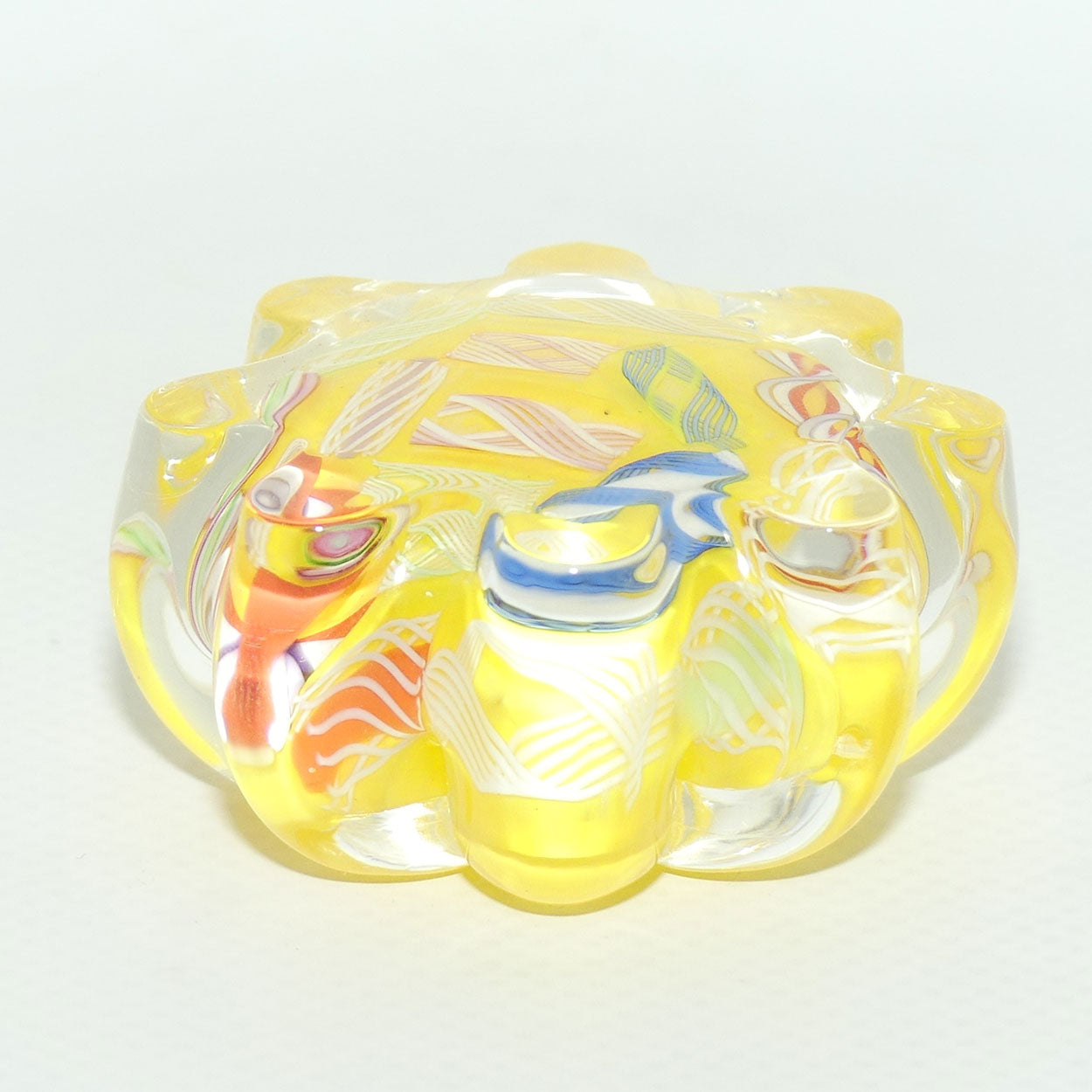 John Deacons Scotland Latticino Daisy miniature paperweight | Yellow