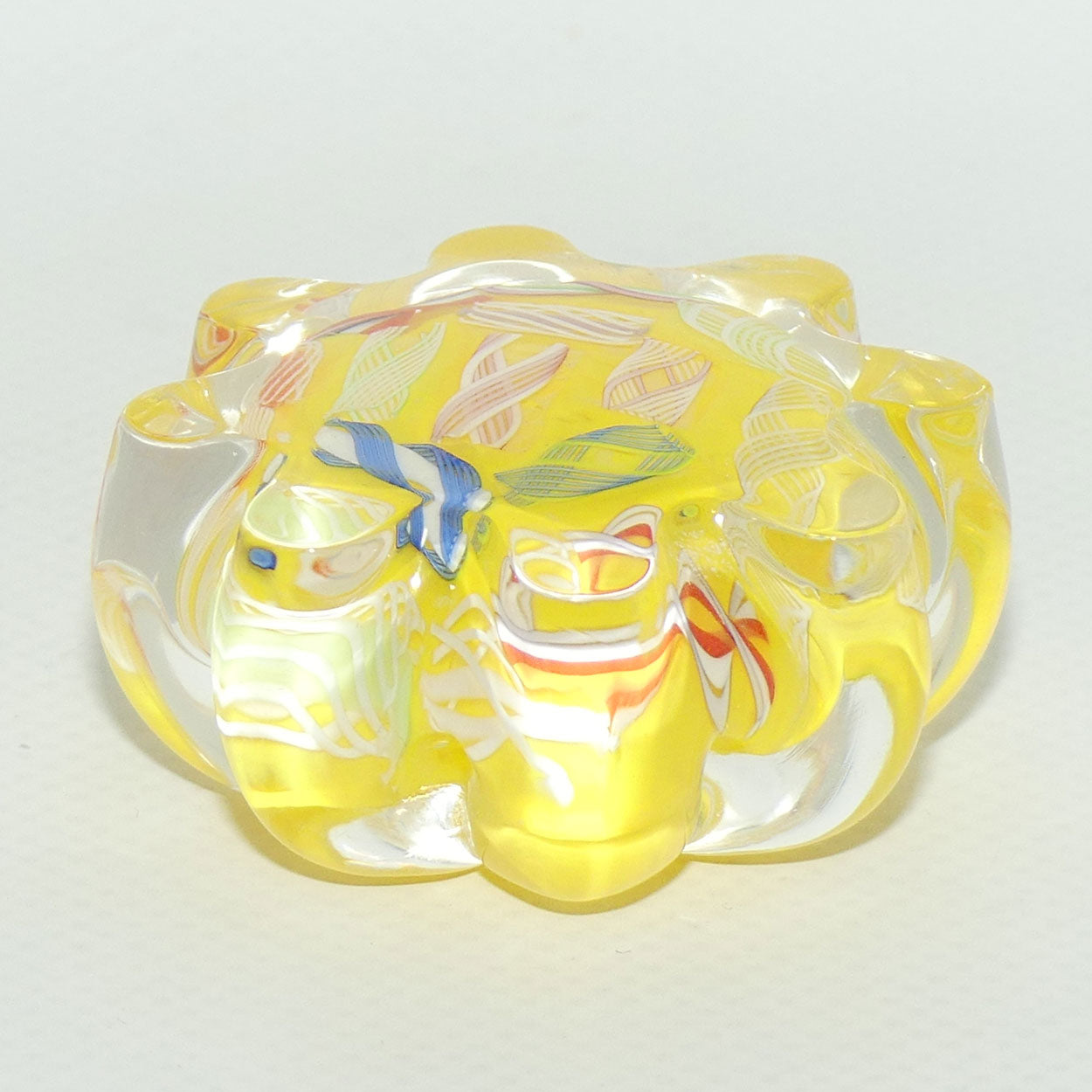 John Deacons Scotland Latticino Daisy miniature paperweight | Yellow