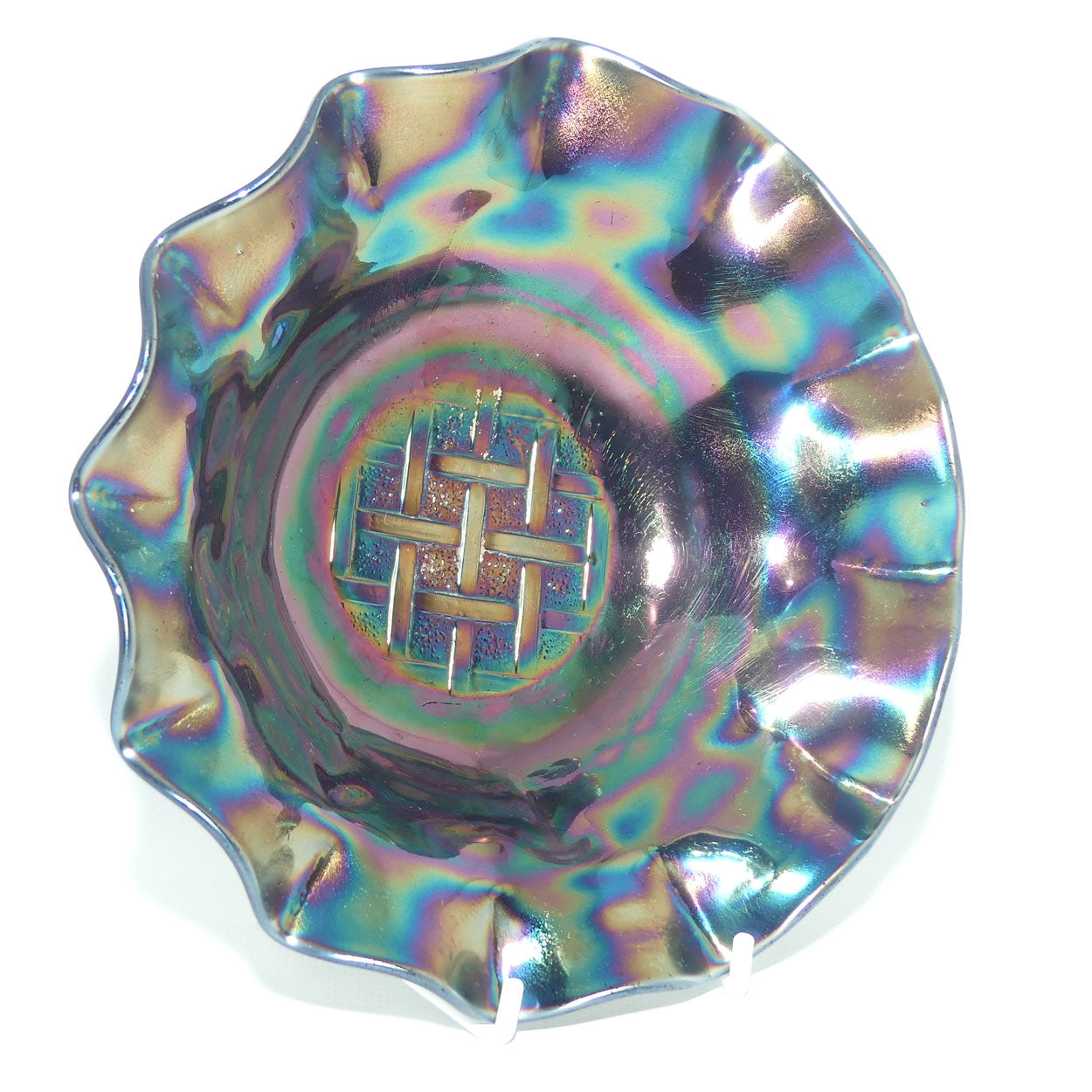 Australian Crown Crystal Amethyst Carnival Glass bowl | Lattice | 18cm | #2