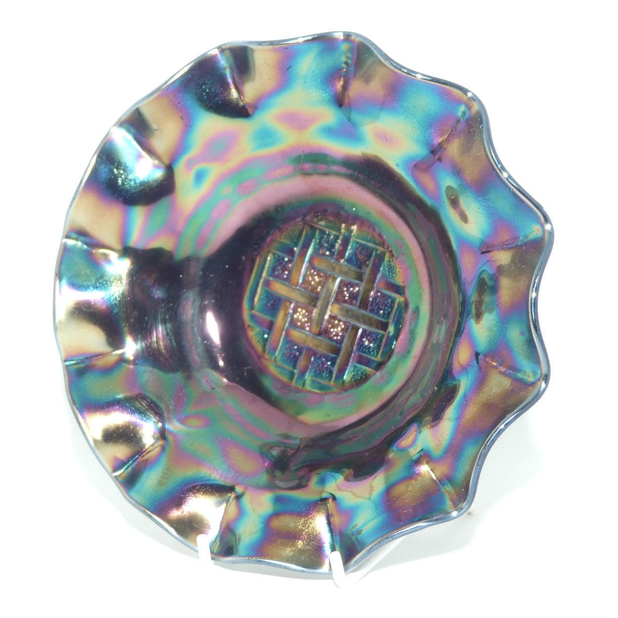 Australian Crown Crystal Amethyst Carnival Glass bowl | Lattice | 18cm | #2