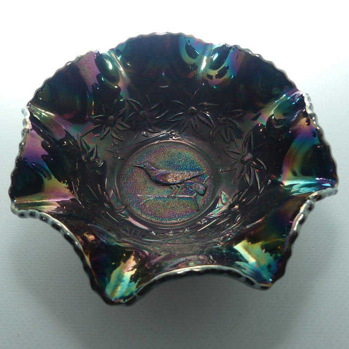 Australian Carnival Glass | Dark Magpie nappy bowl | #1