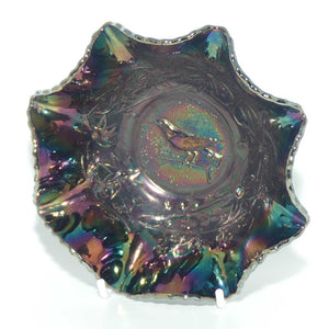 Australian Carnival Glass | Dark Magpie nappy bowl | #1