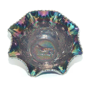 Australian Carnival Glass | Dark Magpie nappy bowl | #1