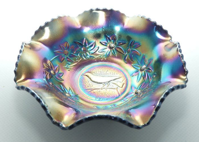 Australian Carnival Glass | Dark Magpie nappy bowl | #2