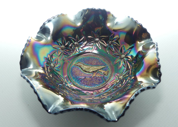 Australian Carnival Glass | Dark Magpie nappy bowl | #3