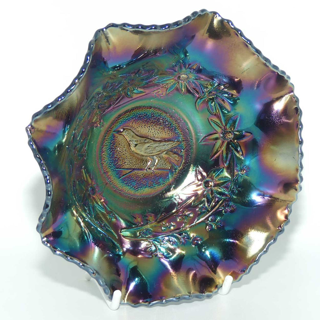 Australian Carnival Glass | Dark Magpie nappy bowl | #4