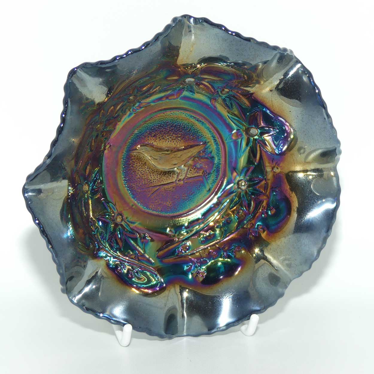 Australian Carnival Glass | Dark Magpie nappy bowl | #5