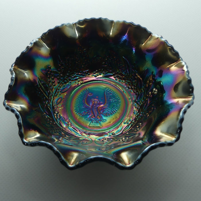Australian Carnival Glass | Dark Piping Shrike nappy bowl | #1
