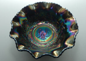 Australian Carnival Glass | Dark Piping Shrike nappy bowl
