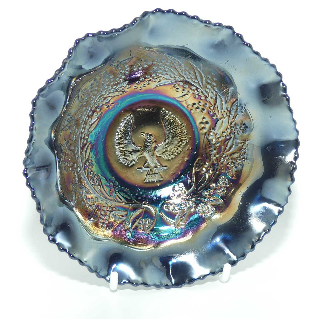 Australian Carnival Glass | Dark Piping Shrike nappy bowl | Gun metal | #2