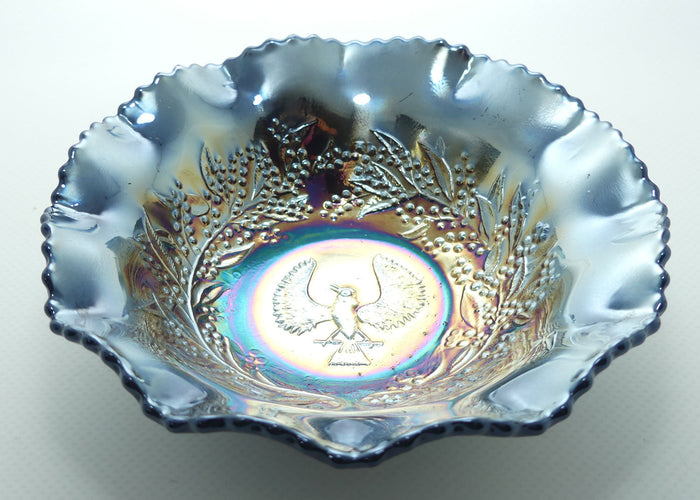Australian Carnival Glass | Dark Piping Shrike nappy bowl | Gun metal | #2
