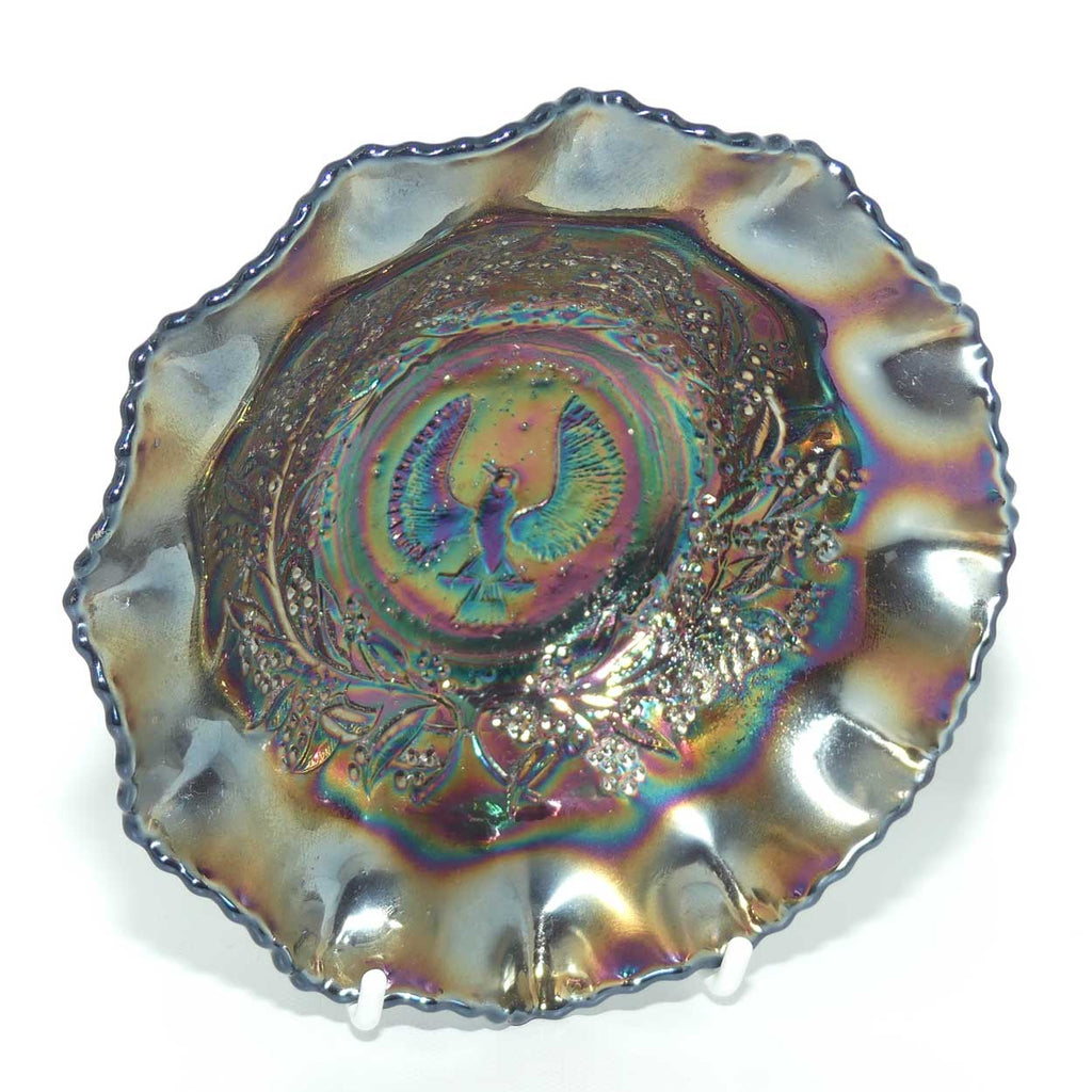 Australian Carnival Glass | Dark Piping Shrike nappy bowl | #3