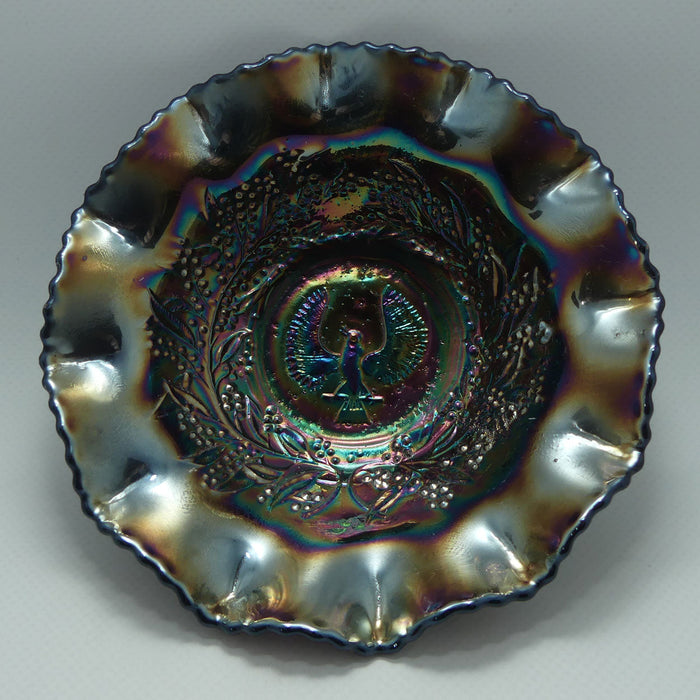 Australian Carnival Glass | Dark Piping Shrike nappy bowl | #3