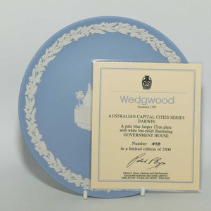 Wedgwood Jasper | Australian Capital Cities | White on Pale Blue | Darwin plate | 16.5cm | box + Cert