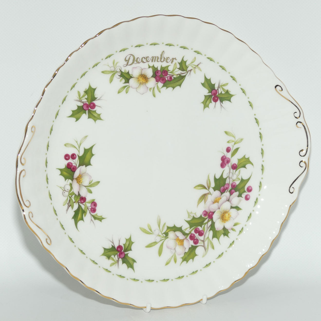 Royal Albert Bone China England | Flower of the Month series | #12 | December Christmas Rose tab handle cake plate