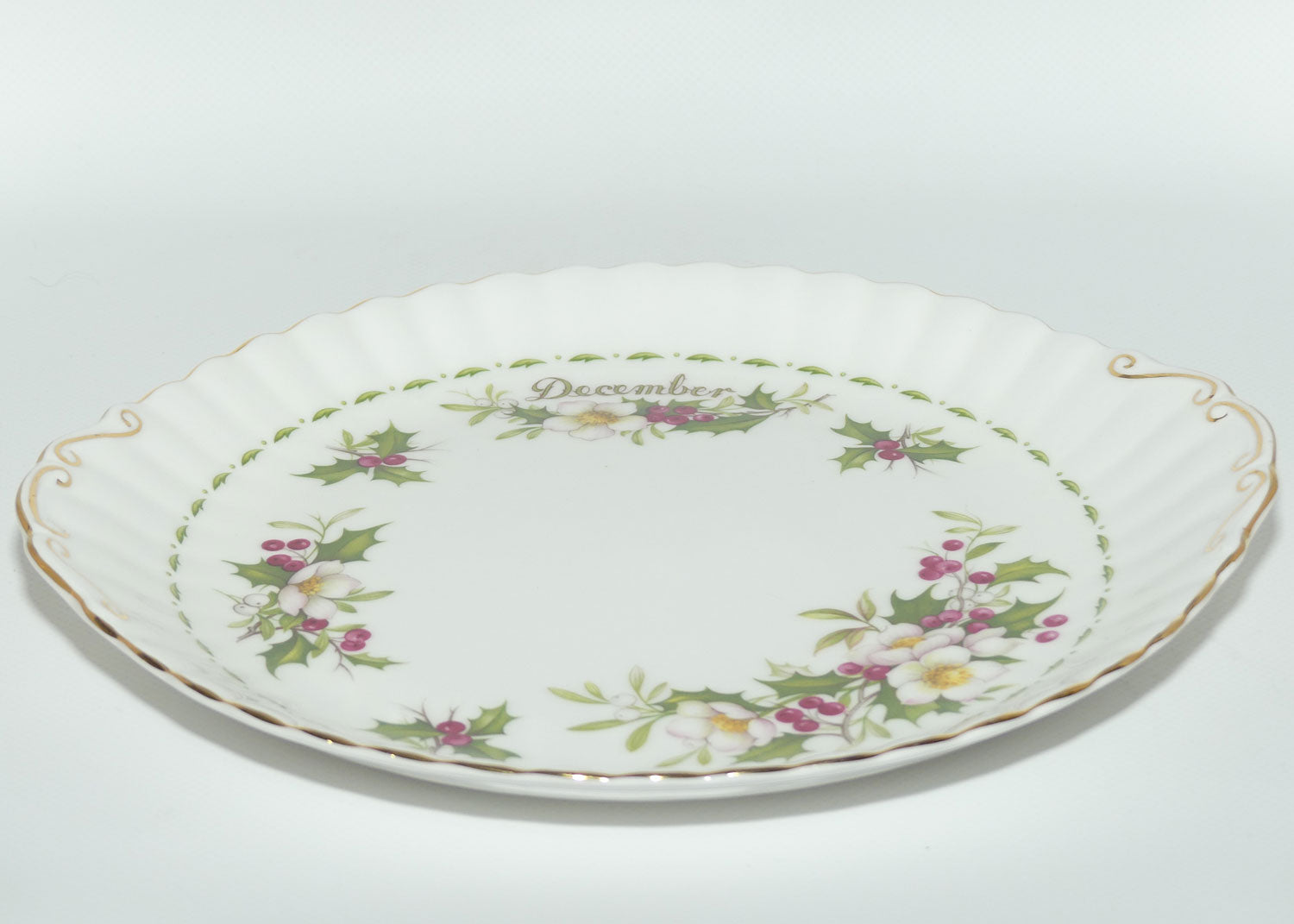 Royal Albert Bone China England | Flower of the Month series | #12 | December Christmas Rose tab handle cake plate