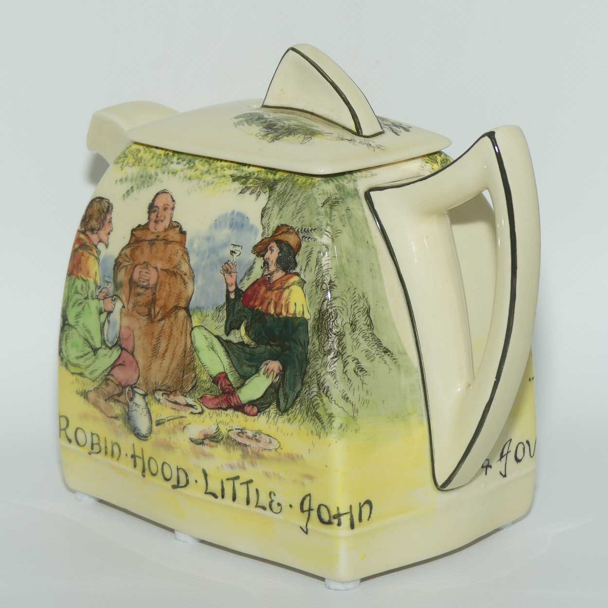 Royal Doulton Under the Greenwood Tree | Robin Hood Art Deco shape tea pot | Robin Hood Little John & Jovial Friar Tuck