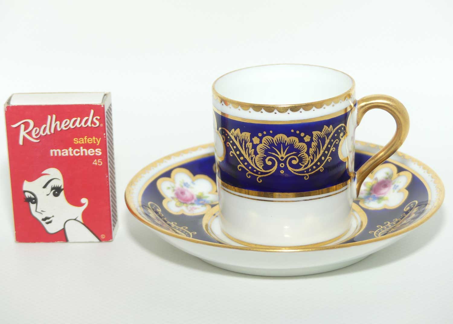 Paragon Royal Blue and Gilt border demi tasse duo | Floral Spray