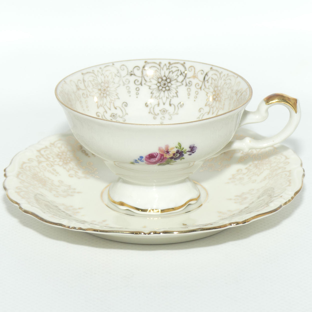 Alka Bavaria demi tasse duo | Pink Flower and figured rim
