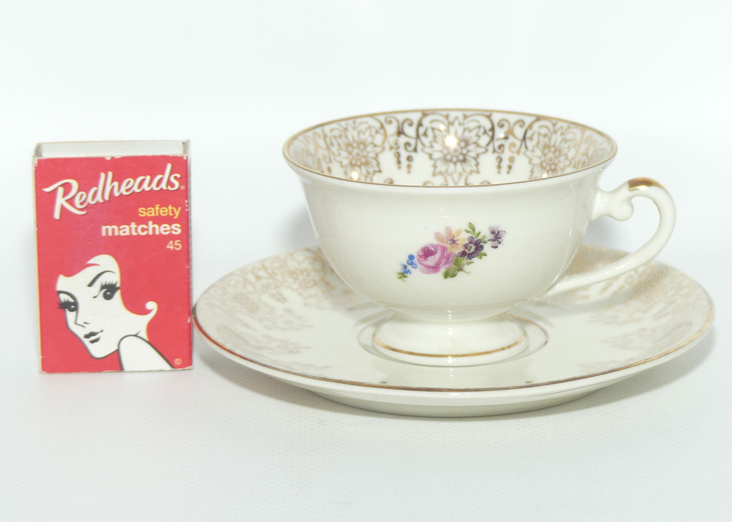 Alka Bavaria demi tasse duo | Purple Flower and gilt rim