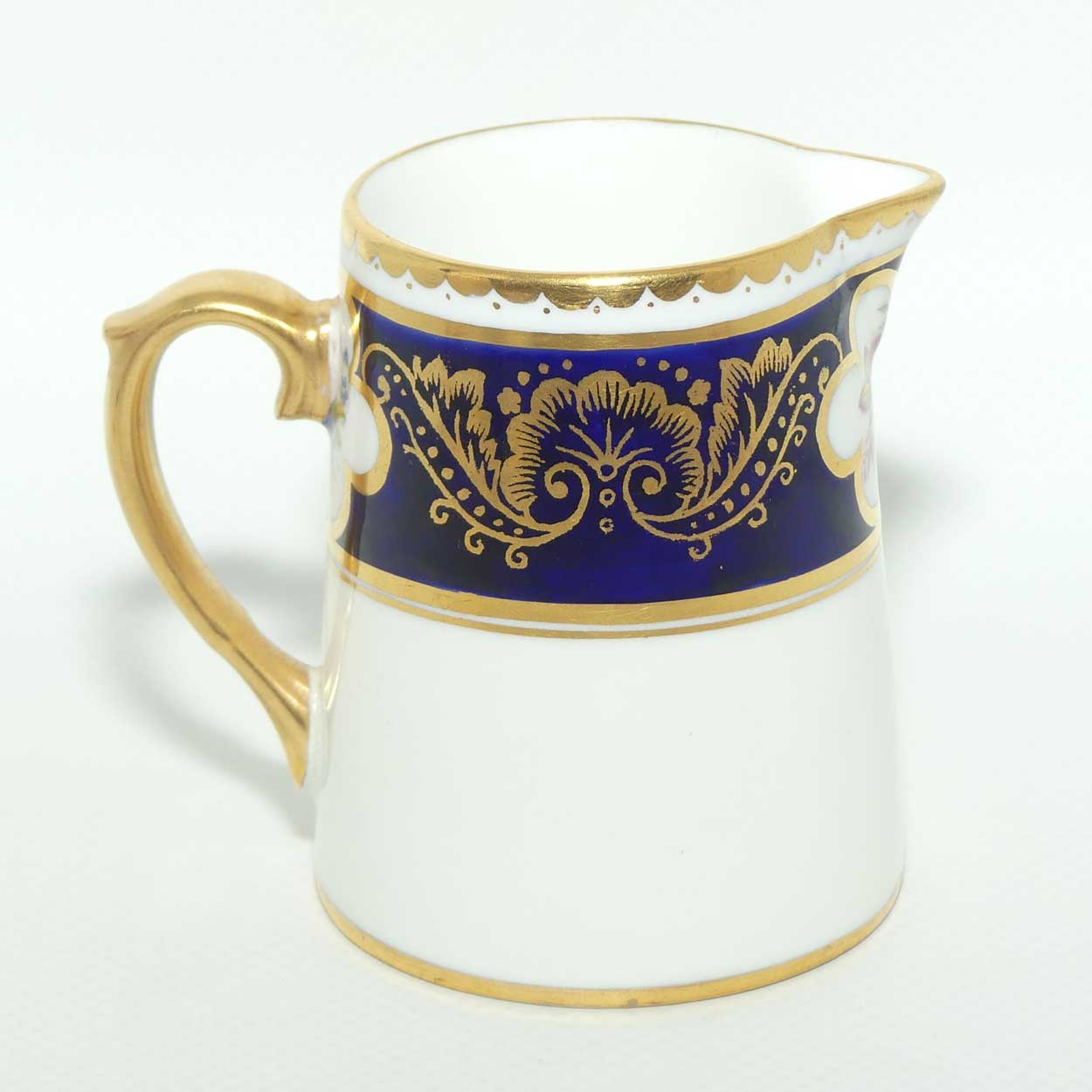 Paragon Royal Blue and Gilt border demi tasse milk and sugar | Floral Spray