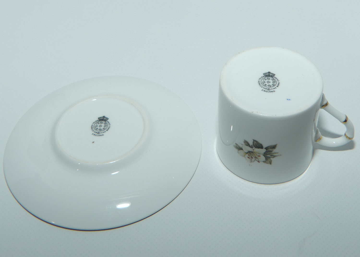 Royal Worcester Rose demi tasse coffee duo