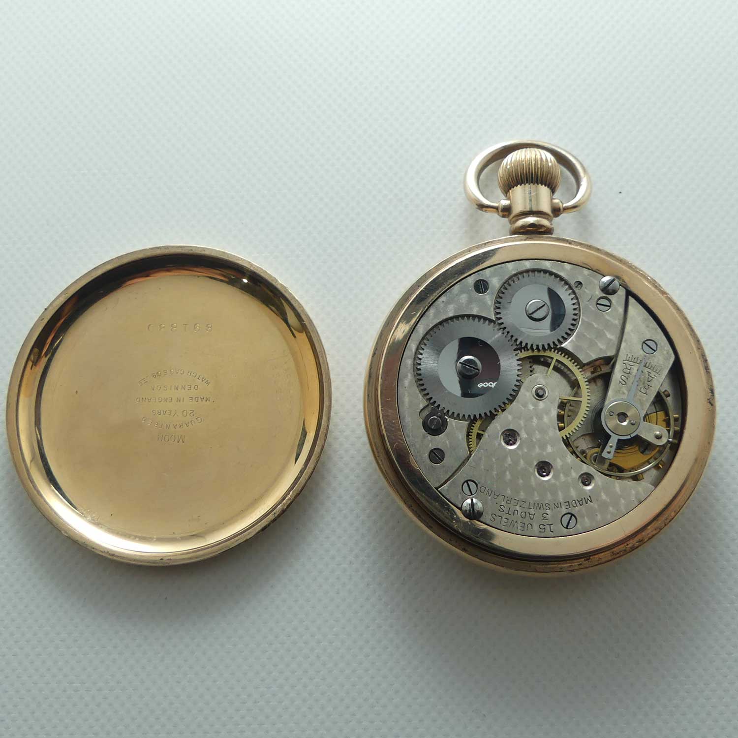 Antique Swiss Made 15 Jewels pocket watch | Moon Dennison Case